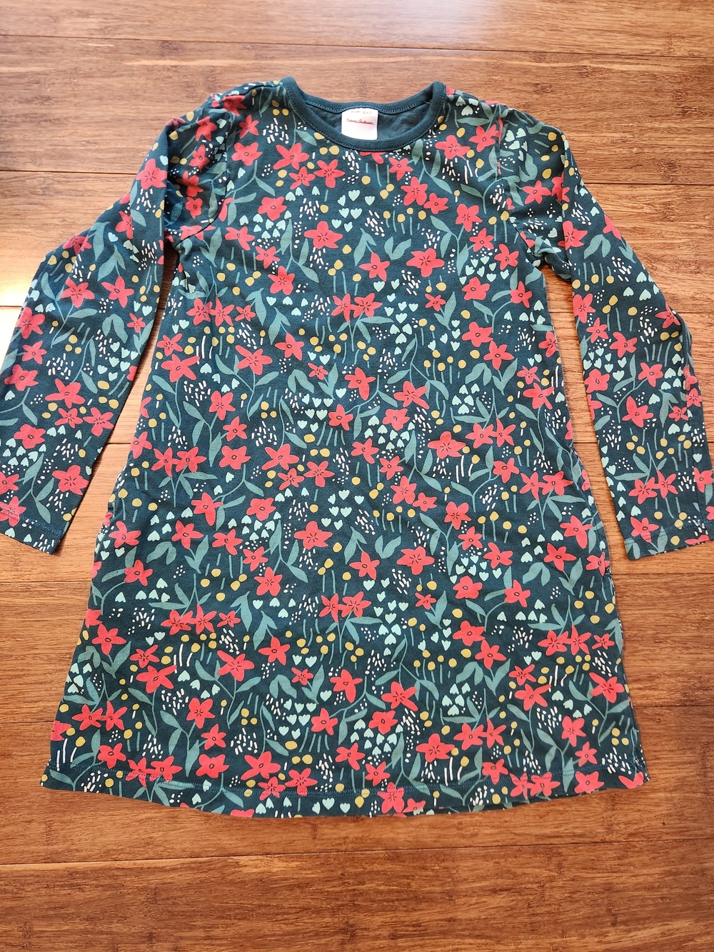 Hanna Andersson Girl's Red Floral Long Sleeve Dress Holiday Christmas, Size 6-7